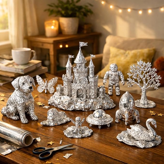 Yaocom 1 Roll Aluminum Metal Crafts DIY Foil 12 Inch x 20 ft x 0.1 mm Thick for Art Project Aluminum Flashing Roll Wide Sheet Multipurpose Metal Sheets for DIY and Crafting Projects (Silver)