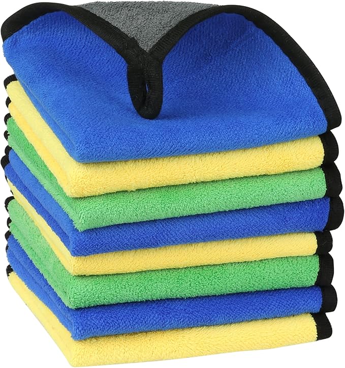 uxcell Car Cleaning Cloths, 8 Pack Soft Premium Microfiber Towels with Hang Loop for Household Cleaning, Reusable Car Cleaning Wipes Lint Free Streak Free Cloths 12" x 12" Multi