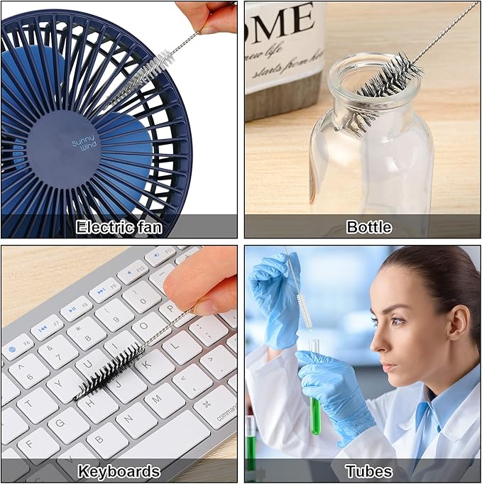 Reusable Straw Cleaning Brushes Bottle Test Tube Long Straw Cleaning Brush Nylon Washing Tool Reusable Bottle Brush in Different Size(White-Black,16 Pieces)