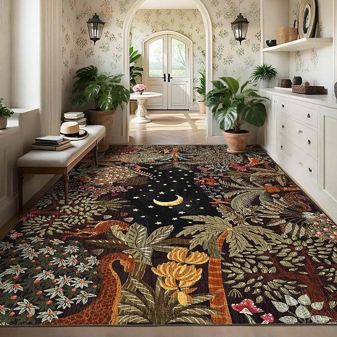 GarveeHome 6x9 Area Rug Jungle Brown Washable Rugs for Living Room Bedroom, Soft Low Pile Non Slip Accent Floor Mat Animal Print Tiger Throw Rug Indoor Carpet Dining Room Playroom