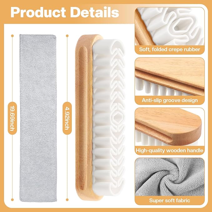 2 Pcs Suede Shoe Brush Nubuck Leather Cleaner Shoes Shine Dauber Crepe Applicators Set with Cleaning Eraser Cloth(Suede Brush with Cloth)
