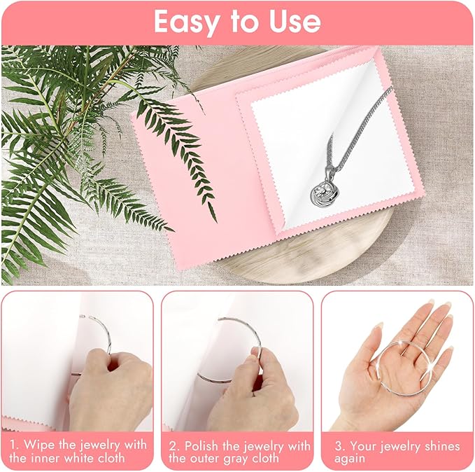 3 Pcs Silver Polishing Cloth, Large 10" X 12.5" Jewelry Cleaner Cloth, Soft Jewelry Polishing Cloth, Four-Layer Double-Sided Silver Cleaning Cloth for Gold, Silver, Diamond, Platinum Jewelry, Pink