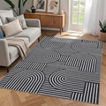 Washable Rug 3x5 Area Rugs for Living Room, Abstract Rug for Bedroom, Soft Rainbow Non Slip Throw Rugs with Rubber Back, Low Pile Stain Resistant Boho Geometric Carpet for Dining Room, Black