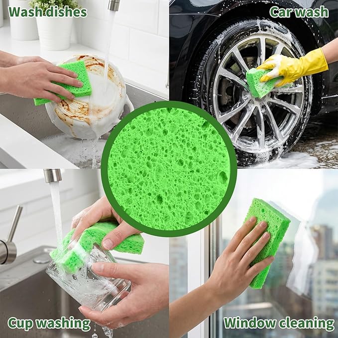 12 PCS Pop up Sponges Kitchen Cellulose Sponges 4.33 X 2.76 Inch Green Kitchen Sponge Pack for DIY, Household, Bathroom, Cars, Cleaning (Green)
