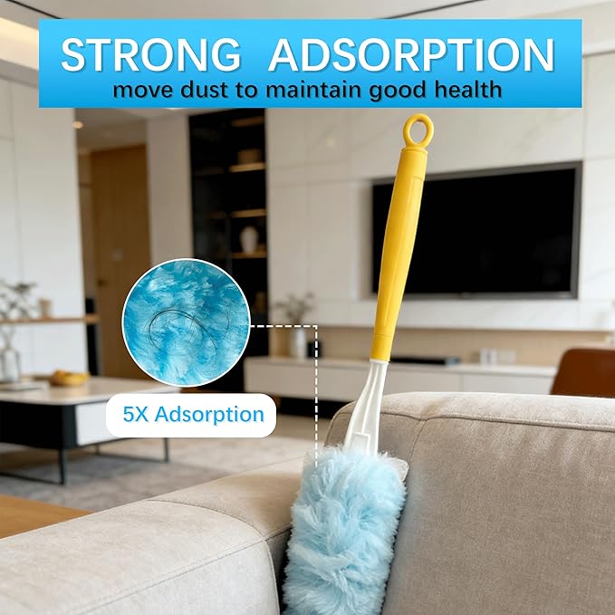 50 Count Duster Refill for Swiffer Duster, Heavy Duty Duster Refills with 2 Handle, 360° Dusters Refills Kit with 4X Microfibers, Disposable Dusters for Cleaning Home
