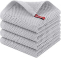 Homaxy 100% Cotton Waffle Weave Kitchen Dish Cloths, 4-Pack Ultra Soft Absorbent Dish Towels, Quick Drying Dish Rags, 12 x 12 Inches, Light Gray