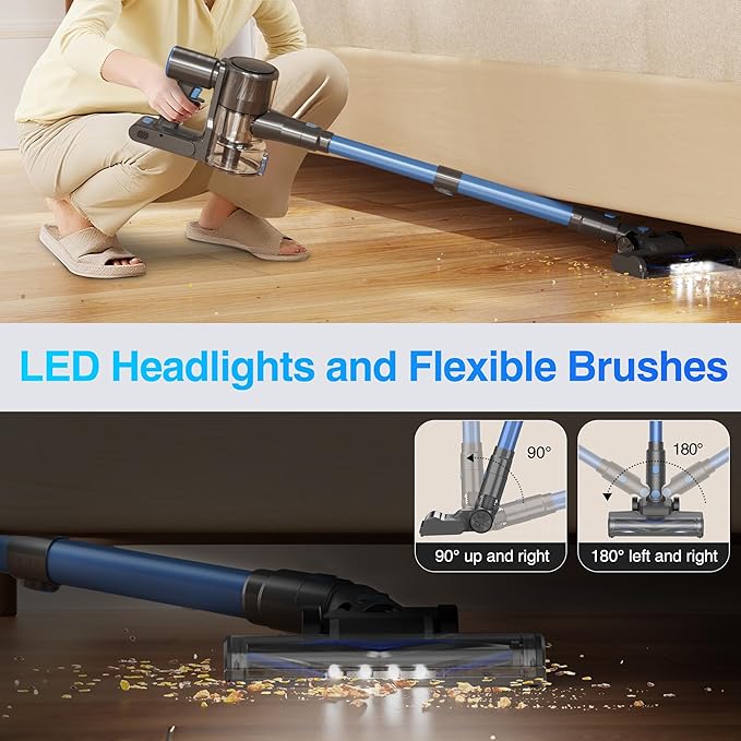 Zefiro Cordless Vacuum Cleaner for Home,550W /48Kpa 50Mins Stick Vacuum,Anti-Tangle 1.5L Dust Cup, Rechargeable Wireless Handheld Vacuum for Pet Hair/Carpet/Floor