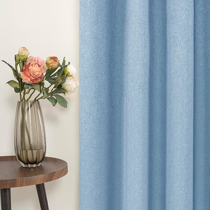 YoungsTex Light Blue Linen 100% Blackout Curtains 80 Inches Long, Thermal Insulated Drapes with Grommet Room Darkening for Living Room Window, 2 Panels, 52 X 80 Inch