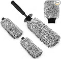 YeewayVeh Car Cleaning Brush Wheel Brush Kit, Soft Microfiber Flat Wheel Rim Cleaner Brush with 2 Removable Covers, Wheel Cleaning Brush and Car Wash Mitt for All Vehicles Truck SUV Cleaning