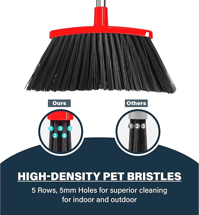 Broom and Dustpan Set 55", Long Adjustable Stainless Steel Handle, Upright, Large Size, Lightweight Broom with Dustpan Combo Set for Home Kitchen Office Lobby Indoor and Outdoor