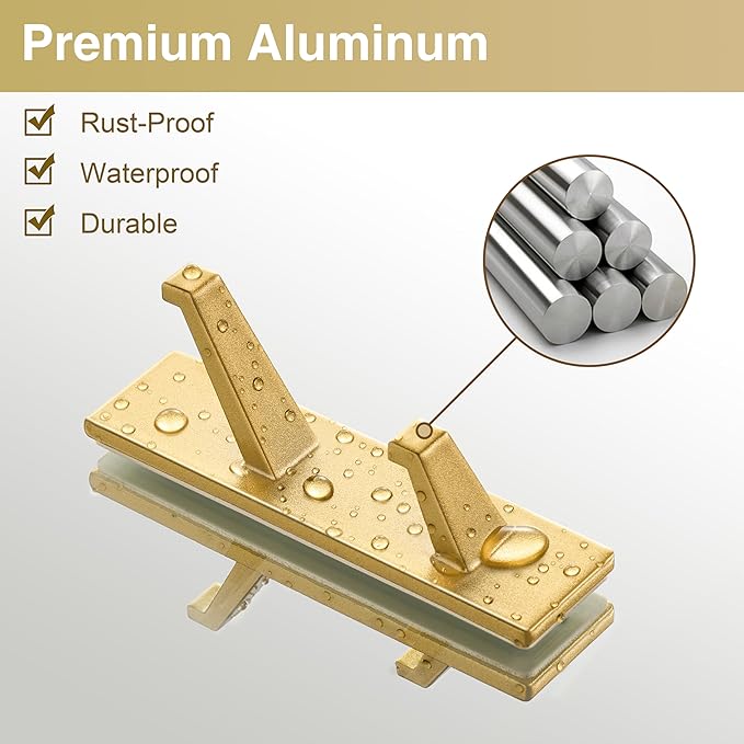 Gold Wall Hooks for Coat Towel: 13LB Adhesive Door Hanger Stick on, 4 Pack