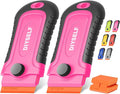 DIYSELF 2 Pcs Plastic Razor Blade Scraper with 10 Pcs Blades, Plastic Scraper Tool for Adhesive Remover, Scrapers for Cleaning Stickers, Decals, Glass, Windows, Car, No Scratches (Pink)