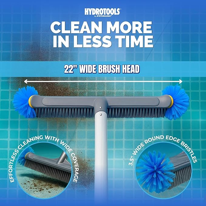 SWIMLINE HYDROTOOLS Pool Brush Head for Inground & Above Ground Pools | EZ Clip Compatible | 22-Inch Aluminum Brush with ROUND EDGE Bristles | Metal Reinforced Neck for Wall, Floor & Corners