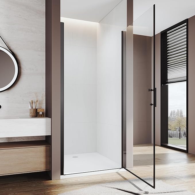 Glass Shower Door 35.5-37" W x 72" H, UCALAFEE Frameless Pivot Shower Door with 1/4" (6mm) SGCC Clear Tempered Glass, Waterproof Seal, Easy Clean & Anti-Fog Coating, Reversible Design, Matte Black