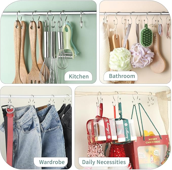 Goowin Shower Curtain Hooks, 12 Pcs Shower Curtain Rings, Stainless Steel Shower Curtain Hangers, Metal Shower Curtain Hooks Rings Rust Proof, Minimalist Shower Hooks for Shower Curtain, Nickel