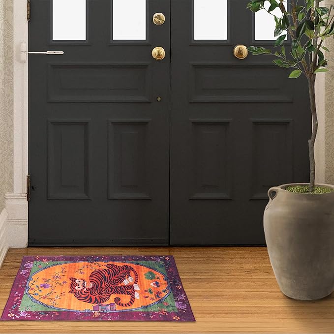 Vintage Tibetan Rug - 2x3, Non-Slip, Washable Rugs for Bathroom, Kitchen, Indoor, Entryway, Oriental, Traditional,Distressed, Tribal, Asian Accent Floor Mat