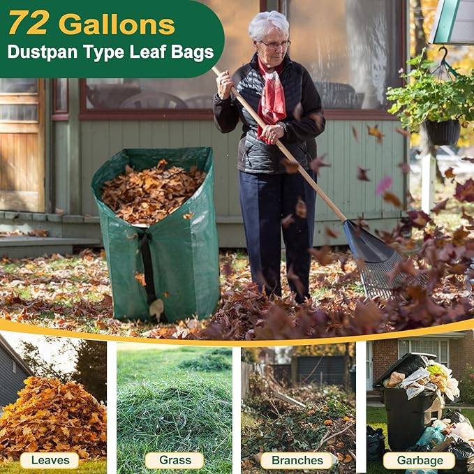 2 Pack 72 Gallon Large Leaf Collector, Foldable Reusable Yard Waste Bags, Heavy Duty Dustpan Type Garden Leaf Bags with Gloves