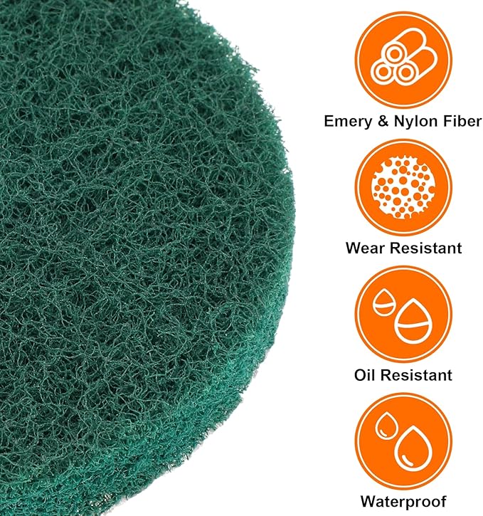 HARFINGTON 20pcs Scrubber Scouring Pads 180 Grits 3 Inch Drill Power Brush Hoop and Loop Surface Conditioning Disc Drill Scuffing Disc Scrub Pads for Home Kitchen Cleaning, Green