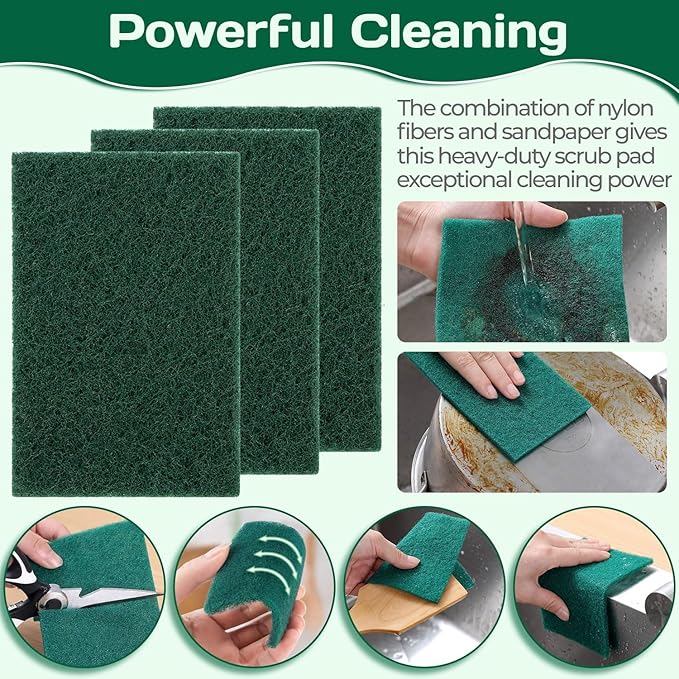 Heavy Duty Scouring Pad 10Pcs Scouring Pads Green Scrubbing Pads for Heavy Duty Cleaning Scrubbing Pads for Kitchen Bathroom Household Cleaning Dish Scrubber Scrubbing Sponges