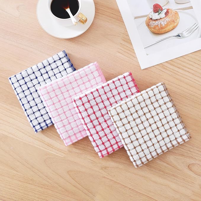 Kitinjoy Cotton 24 Pack Terry Kitchen Dish Cloths, 12 x 12 Inches Super Soft and Absorbent Dish Rags, Quick Drying Dish Towels for Washing Dishes, Mix Colour