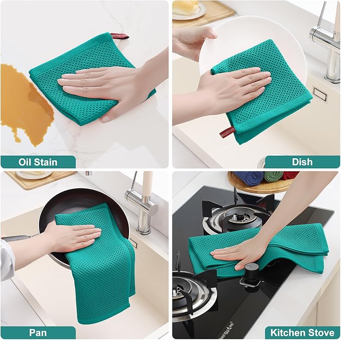 Homaxy 100% Cotton Kitchen Towels and Dishcloths Set, 12 x 12 Inches and 13 x 28 Inches, Set of 16 Bulk Kitchen Towels Set, Ultra Soft Absorbent Dish Cloths for Washing Dishes, Teal
