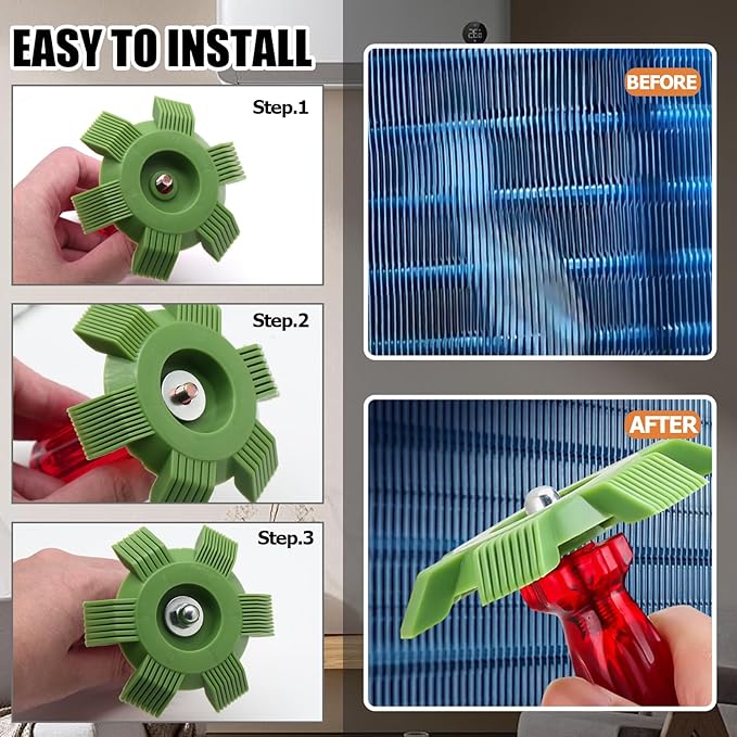 6 pcs Air Conditioning Fin Cleaner Set Air Conditioner Fin Comb Straightener Tool HVAC Coil Cleaning Brush for AC Radiator Evaporator Maintenance Clean Tool