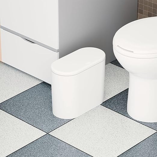 White 12 Liter Rectangular Plastic Small Garbage Can With Lid,2 Pack 3.17 Gallon Slim Bathroom Trash Can with Lid and Dog Proof Garbage Can and Wastebasket,Lidded Trashcan for Bedroom,Rv,Dorm,Office
