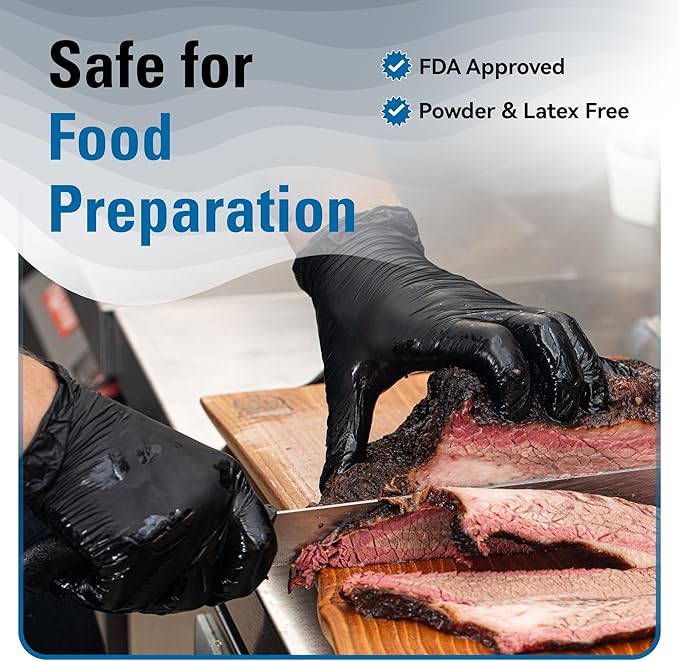 Nitrile Gloves Disposable Latex Free, 4 Mil Black Food Grade Powder Free Rubber Gloves for BBQ, Cooking, Cleaning