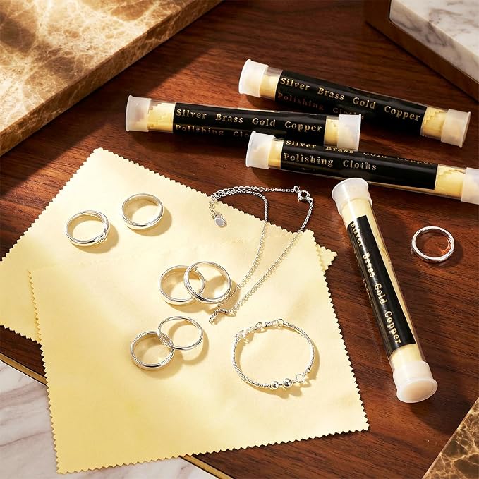 12 Pcs Polishing Cloths Jewelry Cleaner with Tube 7 x 6 Inch Jewelry Cleaning Cloth for Silver, Gold, Brass, Silverware, Coin, Ring, Watch and More, Individually Wrapped