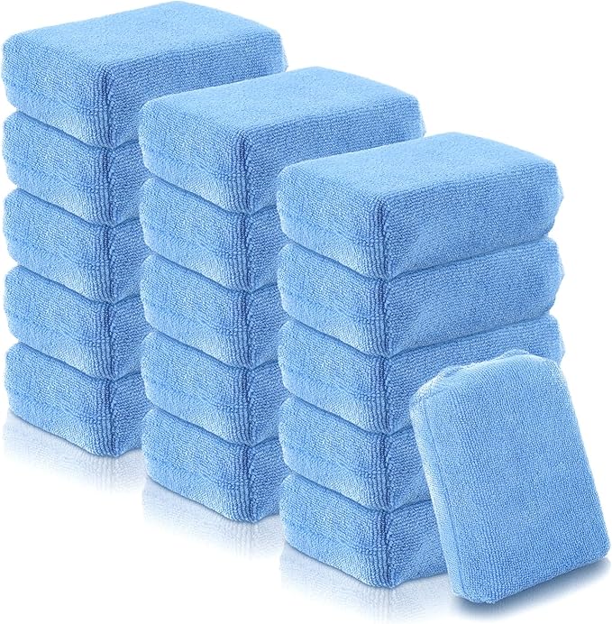 16 PCS Microfiber Applicator Pad, 4.7"x3.1" Scratch-Free Foam Buffing Scrub Pads, Car Wash Sponges for Effortless Detail Polishing, Waxing, Tire Shining, Interior Cleaning, Scrubbing (Blue)