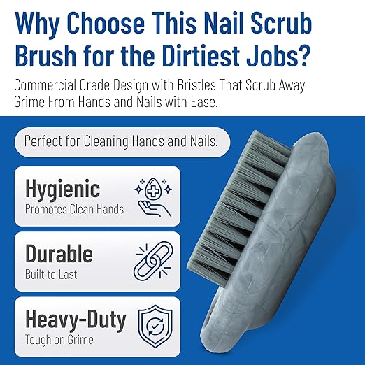 SPARTA 5 Inch Hand and Nail Brush with Stiff Polyester Bristles, Polypropylene Body, Color Coded Scrub Brush for Commercial Foodservice and Industrial Use, Gray