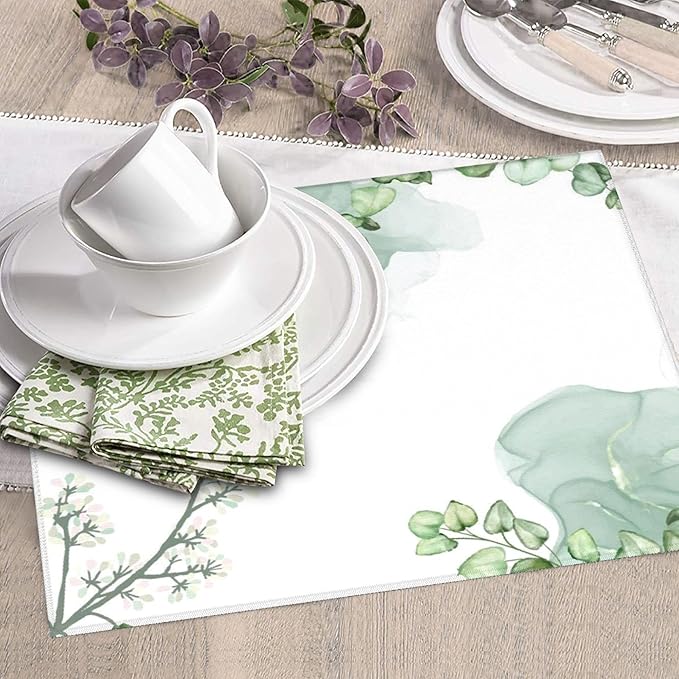Watercolor Green Leaf Floral Dish Drying Mat for Kitchen Counter, 16"x18" Microfiber Absorbent Fast Dry Mat, 2Pcs Dish Mat Faucet Mats Sets, Large Drying Kitchen Mat Kitchen Drying Pad