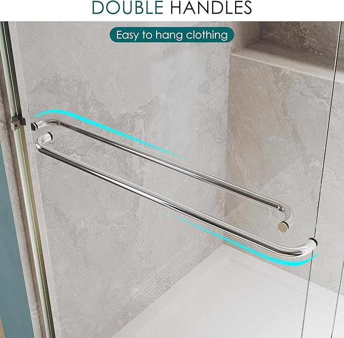 ELEGANT Double Sliding Shower Door 44-48" W x 72" H, Semi-Frameless Bypass Shower Glass Door with Dual Towel Bar Handles, 1/4" Tempered Glass for Walk-in Shower, Chrome Finish