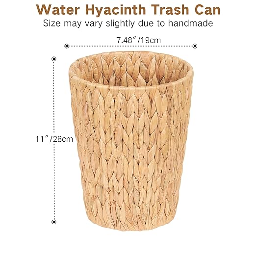 2 Pack Wicker Trash Can, Small Bathroom Trash Can, 2 Gallon Woven Natural Water Hyacinth Waste Basket for Bedroom, Boho Garbage Can for Decor Home Kitchen Living Room Office (Round)