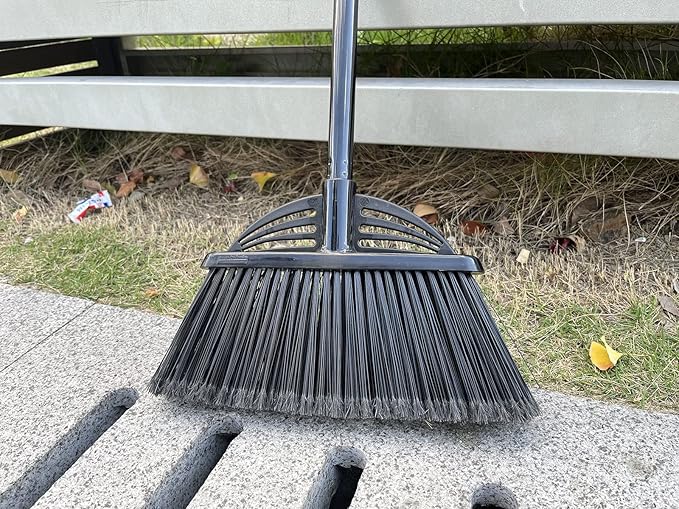 Four-Section Rod Long-Handled Broom,Heavy-Duty Broom, Angle Broom for Outdoor/Indoor（Black+Blue）