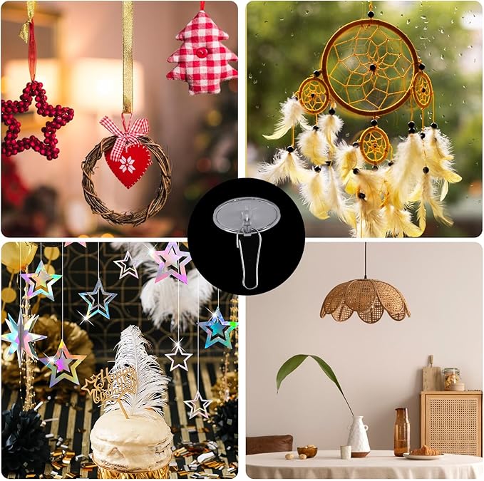 100 Pack Ceiling Hooks Adhesive Removable Transparent Wall Hanger with Hooks, 0.79” Small Disc Sticky Ceiling Hooks for Festival Wedding Halloween Christmas Party Decor
