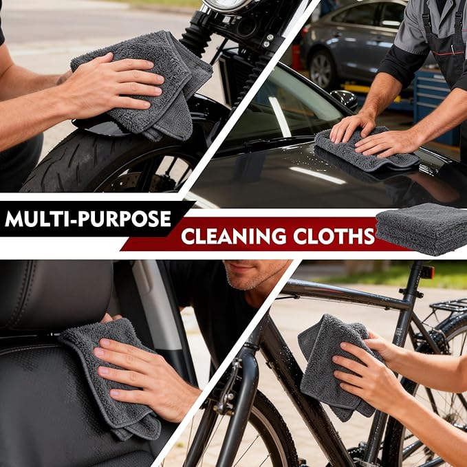 12 Pack Microfiber Cleaning Cloth for Cars, 12" X 12" Car Microfiber Towels, Soft, Absorbent and Lint Free Cleaning Cloth, Premium Wash Cloth for Car,Window and Household, Dark Grey