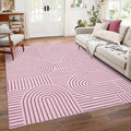 Washable Rug 8x10 Area Rugs for Living Room, Abstract Rug for Bedroom, Soft Rainbow Non Slip Throw Rugs with Rubber Back, Low Pile Stain Resistant Boho Geometric Carpet for Dining Room, Pink