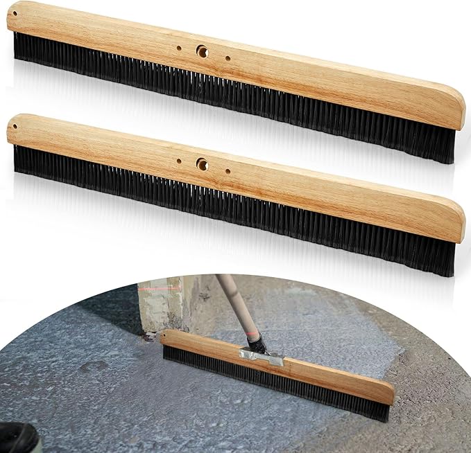 2 Pack 36 Inch Concrete Broom Finishing Tools Without Handle Wood Backed Brush Push Brooms with Mounting Threads for Concrete Finishes Hard Floors Yards