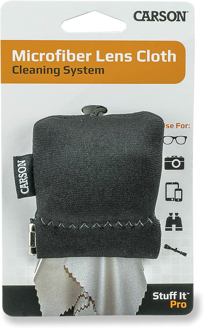 Carson Stuff-It Pro Microfiber Lens Cloth Cleaning System, Black (SN-80BKAM), Pro (Larger Version)