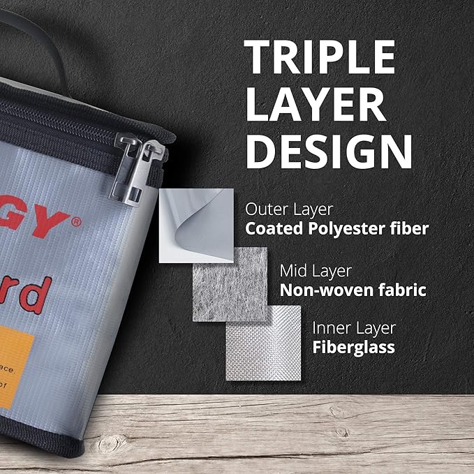 Tenergy Fire Retardant Lipo Zipper Bag for Charging and Storing Lipo Battery Packs, 8.5 x 6.5 x 5.7inch (Pack of 2)