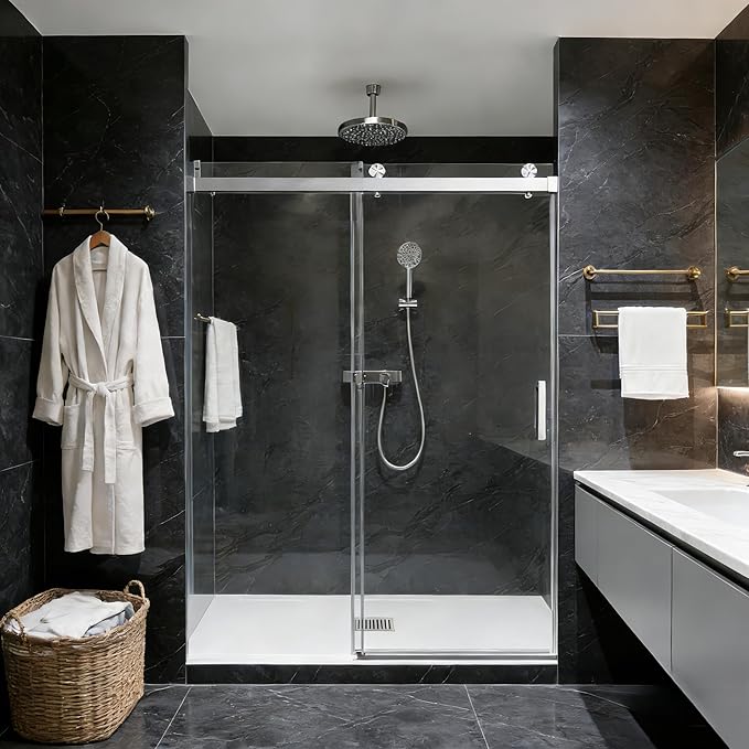 56-60" W x 76" H Frameless Soft-Close Sliding Shower Door, 3/8" (10mm) SGCC Tempered Glass, Reversible Install, Brushed Nickel Finish, Elegant Bathroom Upgrade