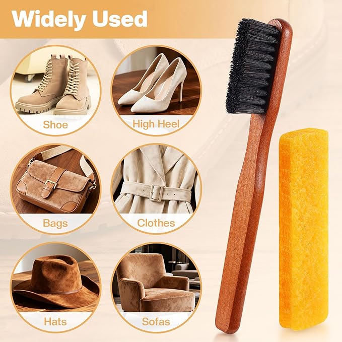 2 Pcs Suede Shoe Brush Nubuck Leather Cleaner Shoes Shine Dauber Crepe Applicators Set with Cleaning Eraser Cloth(Detailing Brush with Eraser)
