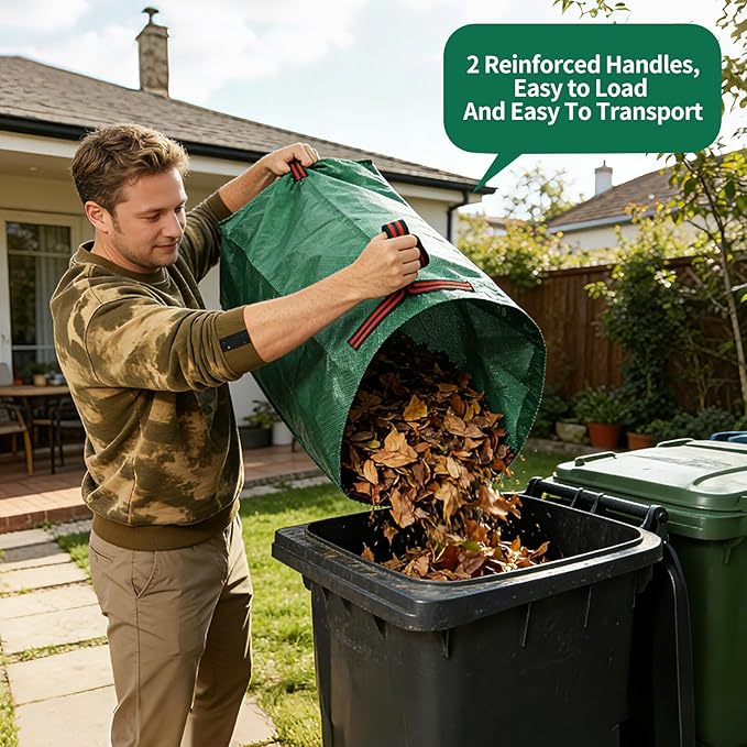 Leaf Bags, Foldable Leaf Collector with Handles, 71 Gallon Reusable Yard Waste Bags, Large Yard Dustpan Type Garden Bag for Leaves, Grass and Debris, Bonus Gardening Gloves (2 Pack, 71 Gallon)