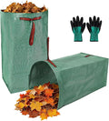 Leaf Bags, Foldable Leaf Collector with Handles, 40 Gallon Reusable Yard Waste Bags, Large Yard Dustpan Type Garden Bag for Leaves, Grass and Debris, Bonus Gardening Gloves (2 Pack, 40 Gallon)