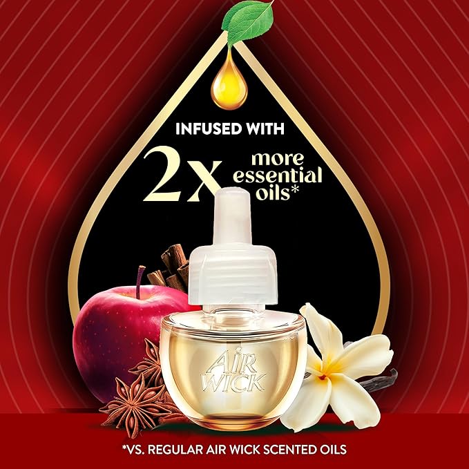 Air Wick Vibrant Plug In Scented Oil Refill,Infused with Essential Oils,Plug In Air Fresheners for Home,Fall Scent,Fall Décor,Warm Apple & Cinnamon,5 ct,(Pack of 2)