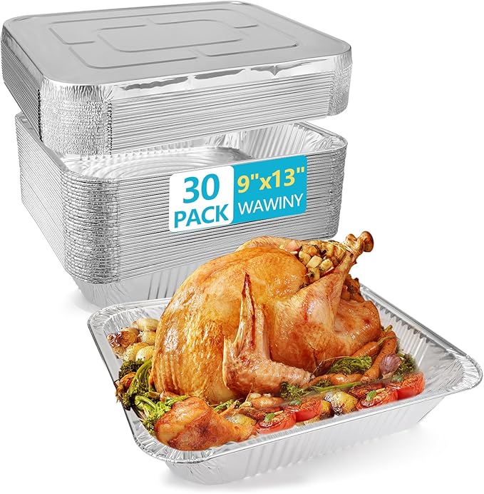 9x13 Thickened Aluminum Foil Pans With Lids, 30Pack Extra Deep Disposable Aluminum Pans for Roasting, Baking, Cooking, Food Prep, Chafing, Steam Table, Oven, Cake, and Party Catering.