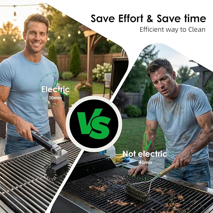 Electric Grill Brush for Outdoor Grill: 3-Speed Power Control BBQ Grill Brush, Cordless BBQ Grill Cleaning Brush with 90° Adjustable, 90 Mins Runtime,for Burnt-On Grease & Grill Grates
