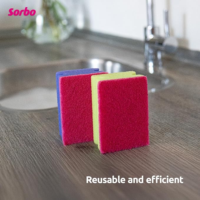 Sorbo Scouring Sponges, Non-Scratch Extra Grip and Super Absorbent Cleaning Scourers Ideal for Home and Kitchen Cleaning, Each Pack Includes 6 scourers in Assorted Colours
