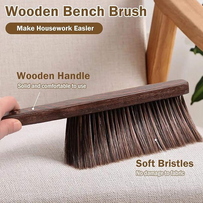 Woooden Hand Broom Dust Brush Bench Brush with Wood Handle Whisk Broom Soft Bristle Brush for Clothes Bed Fireplace Sofa Counter Car Household Cleaning